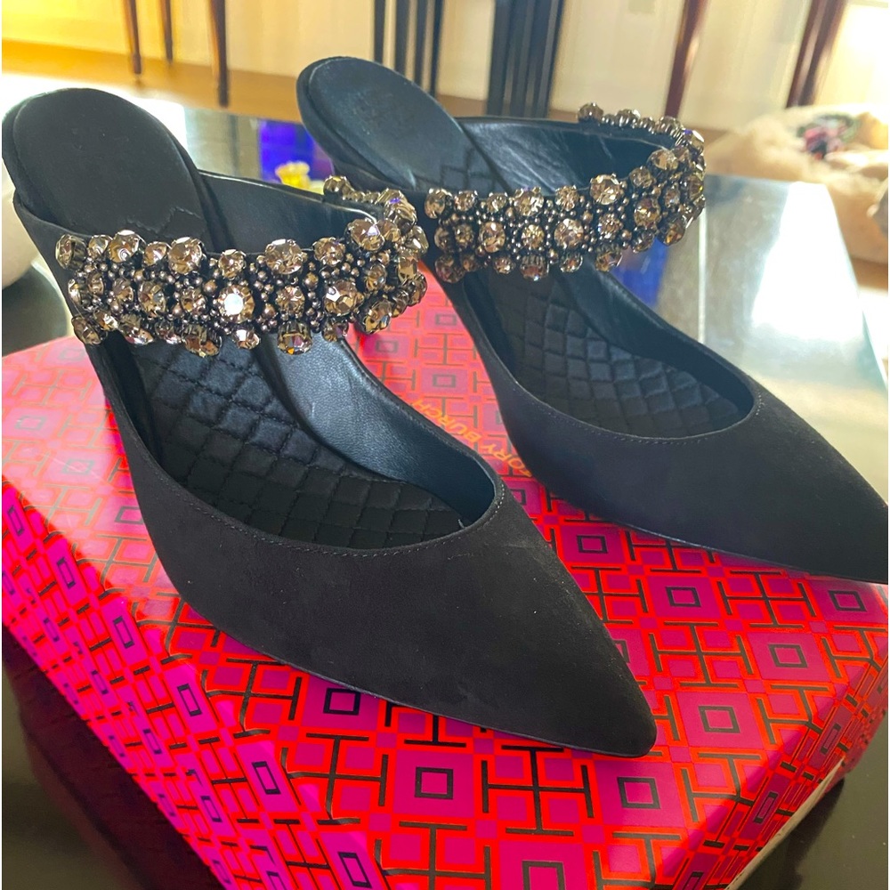 Tory Burch crystal mules